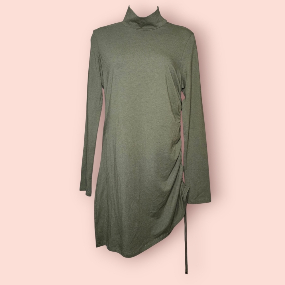 Theory Ruched Mockneck Turtleneck Olive Green Bonsai Ranmire Knit Luxe Medium